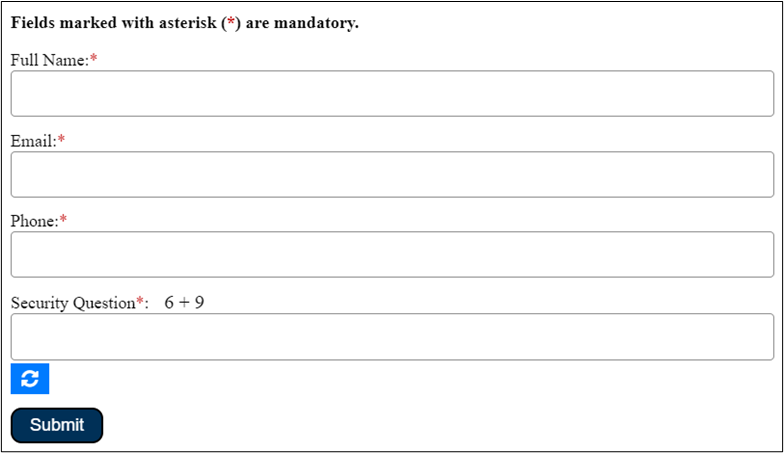 web page with a mathematical  captcha