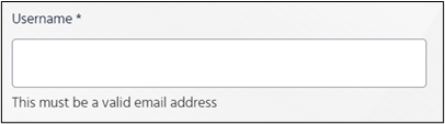 Username field with an * to denote it is required and directions on what to input